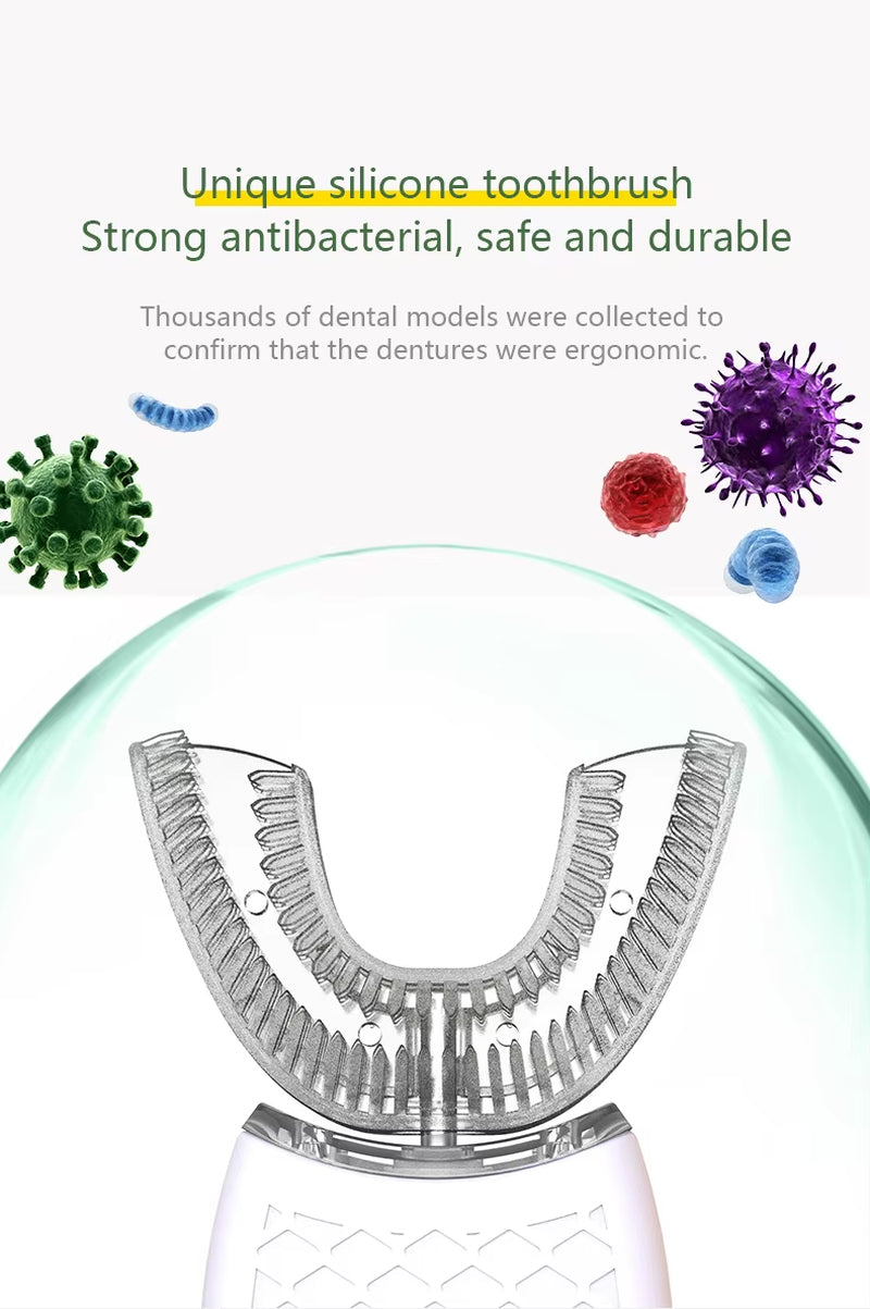 Electric Toothbrush for Adult Automatic USB Charge U-Shaped Sonic Wave Toothbrush 360 Degrees Intelligent Rechargeable Toothbrus