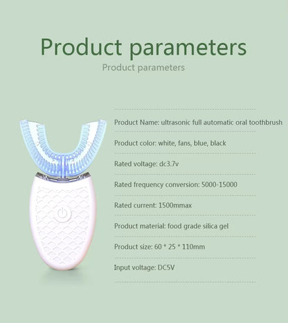 Electric Toothbrush for Adult Automatic USB Charge U-Shaped Sonic Wave Toothbrush 360 Degrees Intelligent Rechargeable Toothbrus